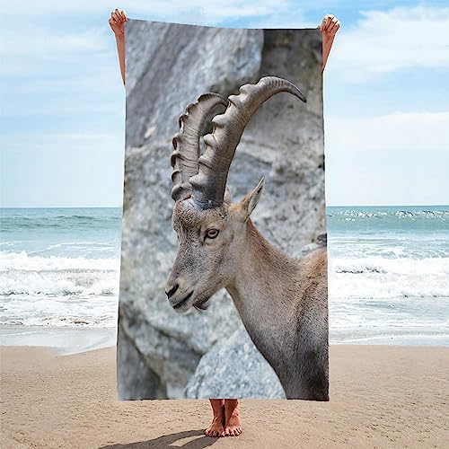 Mikrofaser Handtuch 3D Hellgrauer Steinbock Strandtuch Groß 70x150cm Mikrofaser Strandtuch HandtüCher Schnelltrocknend-Ultra Leicht Sandfreies Strandhandtuch StrandtüCher von SHUI