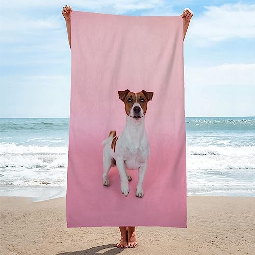 Mikrofaser Handtuch 3D Jack Russell Terrier Rosa Strandtuch Groß 70x150cm Mikrofaser Strandtuch HandtüCher Schnelltrocknend-Ultra Leicht Sandfreies Strandhandtuch StrandtüCher von SHUI