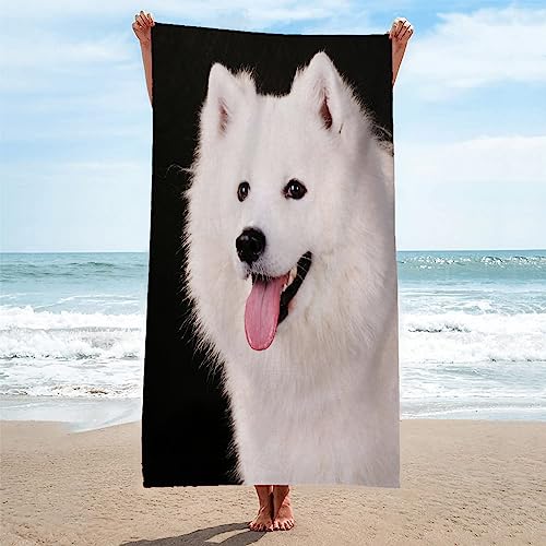 Mikrofaser Handtuch 3D Schwarzer Samojede Strandtuch Groß 70x150cm Mikrofaser Strandtuch HandtüCher Schnelltrocknend-Ultra Leicht Sandfreies Strandhandtuch StrandtüCher von SHUI
