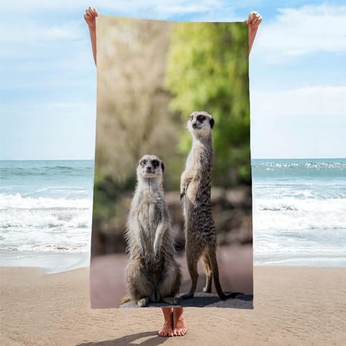 Strandtuch Groß 100x200 ErdmäNnchen Strandtuch Groß Mikrofaser Strandtuch HandtüCher Schnelltrocknend-Ultra Leicht Sandfreies Strandhandtuch StrandtüCher von SHUI