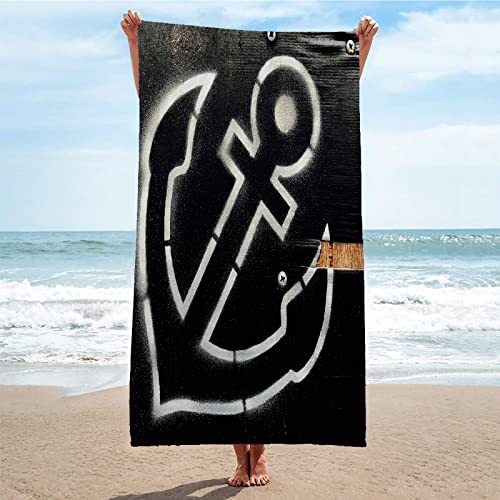 Strandtuch Groß 100x200 Schwarzer Anker Strandtuch Groß Mikrofaser Strandtuch HandtüCher Schnelltrocknend-Ultra Leicht Sandfreies Strandhandtuch StrandtüCher von SHUI