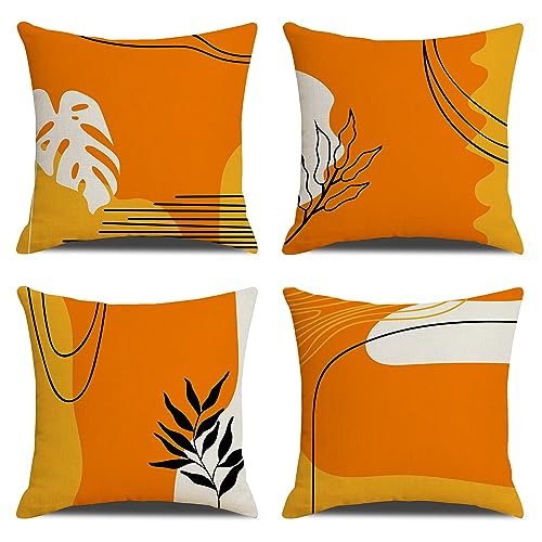 SHUIBIAN 4 Stück Kissenbezug Kissenhülle Orange Abstrakte Muster Dekorative Dekokissen Sofakissen Lendenkissen kopfkissenbezug für Sofa Schlafzimmer Bett Stuhl Büro Garten 40x40CM von SHUIBIAN