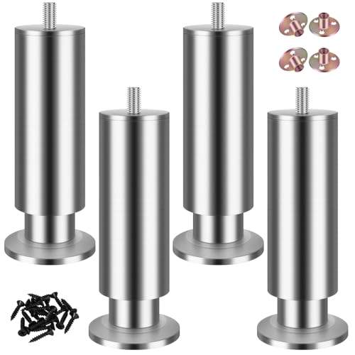 SHUIOG 4 Stück Möbelfüße Edelstahl Möbelbeine Metall, Verstellbar Tischbeine Höhenverstellbar Runde Beine Möbelfüß Tisch Bett Schrank Sofa Beine Ersatzkabinettfüße. (M8, 18cm) von SHUIOG