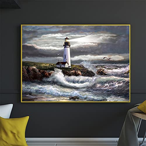 5D Diamant Painting Bilder Leuchtturmlandschaft Diamant Malerei DIY Diamond Painting Kits full Drill Malen Nach Zahlen Erwachsene Kinder Groß Daiments painting für Geschenk Home Wall Décor,60x80cm 5D Diamant Painting Bilder Leuchtturmlandschaft Diamant Malerei DIY Diamond Painting Kits full Drill Malen Nach Zahlen Erwachsene Kinder Groß Daiments painting für Geschenk Home Wall Décor,60x80cm von SHUIYAZI