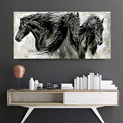 Diamant Painting Bilder Groß DIY 5D Diamant Malerei Vollbohrer Kits Diamond Painting Full Set Erwachsene Kinder Diamant Gemälde Malen nach Zahlen Kit Mosaik Gemälde(Schwarze Pferde),40x80cm von SHUIYAZI