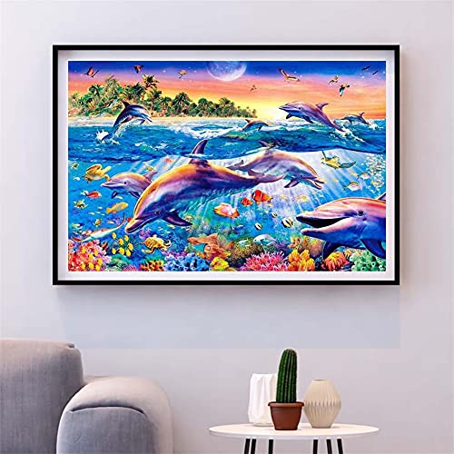 Diamond Painting Kinder Erwachsene, Diamond Painting Bilder Groß 5D Delfin Diamant Painting DIY Diamond Painting Vollbohrer Diamant Malerei Stickerei Kits für Home Wand Décor-Round drill, 30x40cm von SHUIYAZI