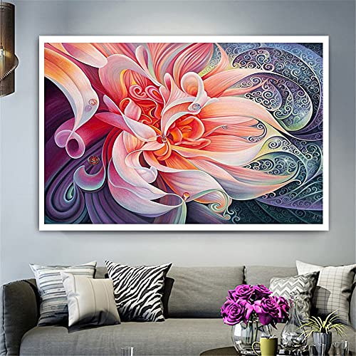 Diamond Painting kinder, 5D Diamant Painting Bilder DIY Diamant Malerei Set Erwachsene, Daiments Painting Kreuzstich Full Stickerei Strass für Wand Heimdekoration Pinke Blume-Round drill, 80x110cm von SHUIYAZI