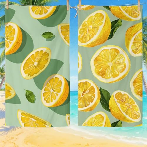 Mikrofaser Strandtuch 180x100 cm, Strandtuch Zitrone Sandfrei, Schnelltrocknendes und Strand Sonnenschutz Funktion Mikrofaser Handtuch groß für Badezimmer Strand Schwimmen Camping Strand Zubehör Q-238 von SHUIYAZI