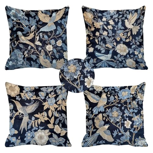 Outdoor Kissenbezug 35x35 Boho Outdoor Kissen Wetterfest 4 Stück Kissenbezüge Blau Sofakissen Kissenhülle Doppelseitig Bedruckt Sommer Kissenbezüge für Wohnzimmer Garten Bank Balkon Deko, k-436 von SHUIYAZI