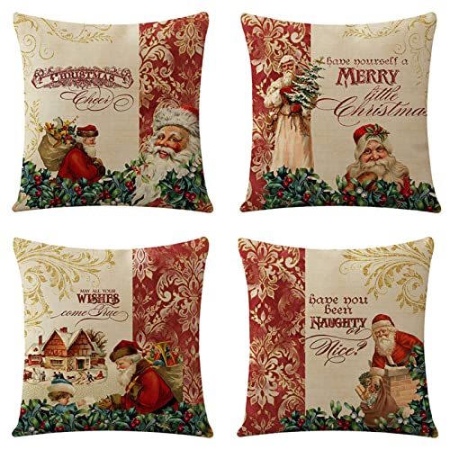 Waterproof Cushion Covers 40 x 40 cm Pack of 4 Outdoor kissenbezug Weihnachtsmann Dekorative Kissenbezüge Dekokissen Wurfkissenbezug Quadratische Sofa Kissenhülle for Room Balcony Patio Garden von SHUIYAZI