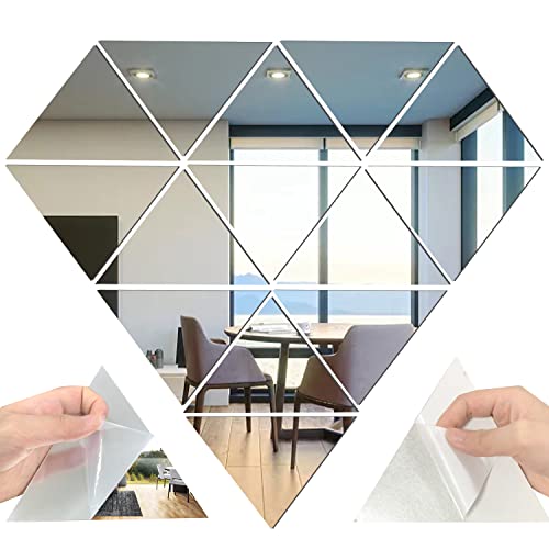 14 Dreieckige Acryl-Spiegel-Wandaufkleber, Abnehmbare Einstellung, DIY-Spiegel für Zuhause, Schlafzimmer, Hintergrunddekoration (Silber) von SHUIYUE