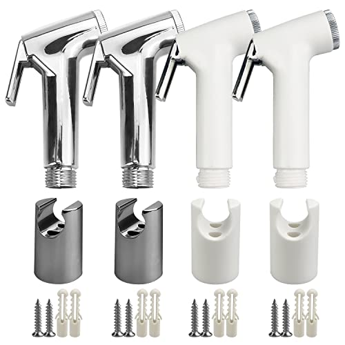 4 SäTze Hand Bidet Sprayer, Plastik Bidet Brause, Mit Halterung And Schraubbefestigung, Wasserspar Handbrause Dusche FüR Die Reinigung Der Wc Und Das Baden Von Haustieren (Silber/Weiß) Plastik von SHUIYUE