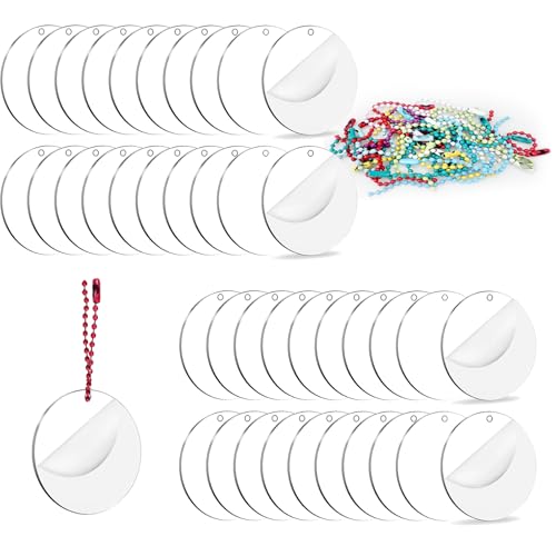 40 Stück Acrylscheibe Rund mit Loch Mit 40 Ketten, Klare Acrylplatten, Runde Acrylscheibe, Acryl Rohlinge Scheiben Transparente für DIY Bildrahmen Gemälde Handwerk Display Projekte(50x2mm) von SHUIYUE
