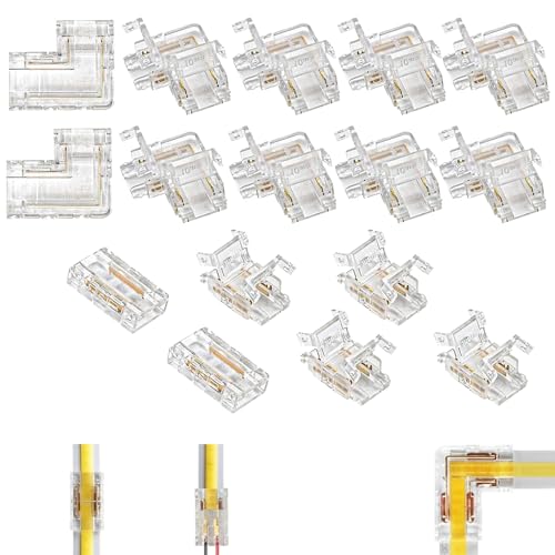 SHUIYUE 16 Stück LED Strip Schnellverbinder Verbinder,Enthalten 10 2Pin 8mm L-Typ LED Stecker, 6 Mittelverbinder, für 8mm Streifen SHUIYUE 16 Stück LED Strip Schnellverbinder Verbinder,Enthalten 10 2Pin 8mm L-Typ LED Stecker, 6 Mittelverbinder, für 8mm Streifen von SHUIYUE