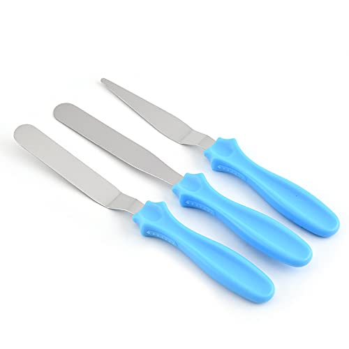 SHULLIN 3 Stück Spachtel Winkelpalette Set für Torte Edelstahl Streichpaletten Streichmesser Tortenmesser Gerade Spatel Spatula Set für Fondant Torte Kuchen Backen Kuchen Dekorieren（Blau） von SHULLIN