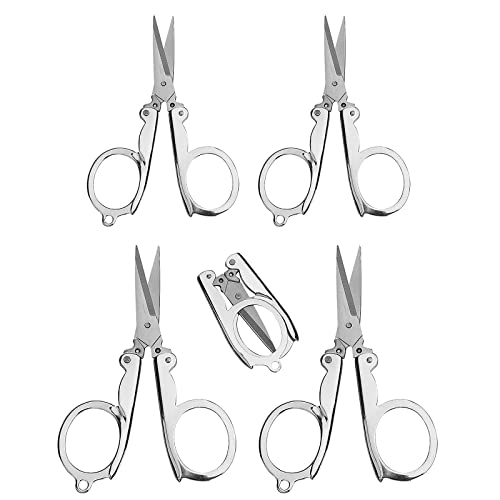 SHULLIN 4 Stück kleine faltbare Schere aus Edelstahl mini Faltschere Falten Schere Schneider Faltbare kleine Schere Mit Schlüsselloch für Reise Schule Büro Home Manual Arbeiten 2 Größen(Silber) von SHULLIN