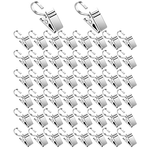 SHULLIN 50 Stück Vorhang Clips Gardinen Klammern mit Haken Duschvorhang Metallklammern Mehrzweck Haken mit Klammer Edelstahl Clips Haken Vorhangclips gardinen Clips Vorhang Haken Clips(0.3mm) von SHULLIN