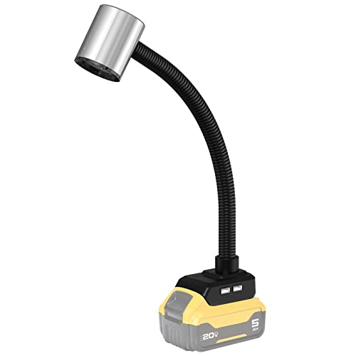 SHUNCANDA Schnurlose LED-Arbeitsleuchte für Dewalt 14,4V 18V 20v Akku, dimmbarer Scheinwerfer für Notfälle, Camping, Autoreparaturen, Outdoor mit USB und flexiblem Schwanenhals. von S SHUN CAN DA