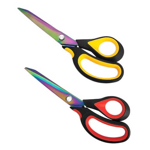 SHUNCHG 2 Stück Stoffschere Schneiderschere mit Heavy Duty Mehrzweck Titanbeschichteten Edelstahl Stoffschere Scharf Soft-Grip Griffen Haushaltsschere Schere 23.5 cm für Stoff Schneiden Leder von SHUNCHG
