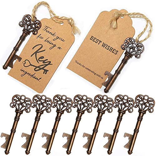 SHUNING 50 Stück Hochzeit Favor Antik Schlüssel-Flaschenöffner + Tags für Baby-Dusche Geschenke für Gäste Party Bankett Bar Supplies (8CM) von SHUNING