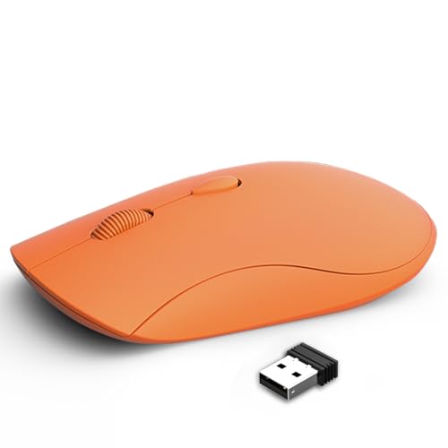 SHUNJINRUN Kabellose Maus für Chromebook, Laptop, PC, Macbook, schlanke tragbare optische Computermaus mit USB-Mini-Empfänger, leises Klicken, 2400 DPI, 2,4 GHz, schnurlose, leise Reise-Maus – Orange von SHUNJINRUN