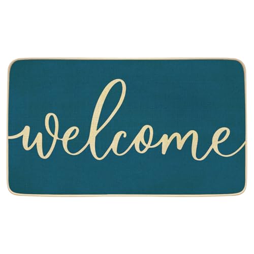 SHUNLCD Blue Welcome Spring Fußmatte, Sommer-Heimdekoration, Innen- und Außenbereich, rutschfeste Bodenmatte für Eingang, Außeneingang, Terrasse, 43,2 x 76,2 cm von SHUNLCD