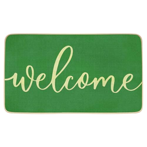 SHUNLCD Green Welcome Spring Fußmatte, Sommer-Heimdekoration, Innen- und Außenbereich, rutschfeste Bodenmatte für Eingang, Außeneingang, Terrasse, 43,2 x 76,2 cm von SHUNLCD