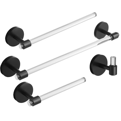 Badezimmer Hardware Set Acryl Schwarz - Badezimmer Zubehör Set Handtuchstange Handtuchhalter Set - Wandmontage Badetuchhalter Toilettenpapierhalter Set 4 Stück SHUNLI von SHUNLI
