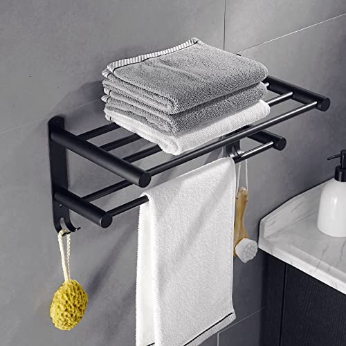 Handtuchhalter Badetuchhalter mit 2 Handtuchstangen, Bad Handtuchablage Gästehandtuchhalter aus Edelstahl, Schwarz, Wandmontage SHUNLI von SHUNLI