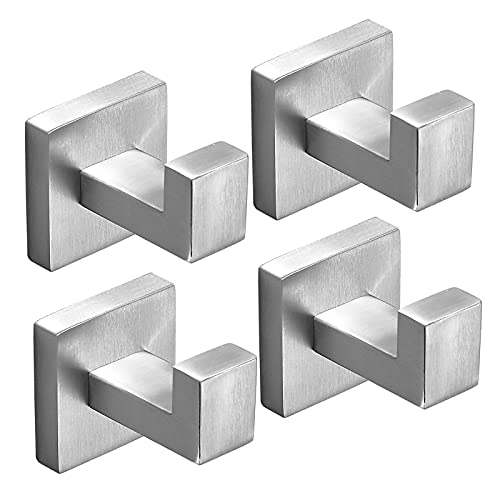 SHUNLI Handtuchhaken Kleiderhaken Wandhaken 4 Stück, Gebürstetes Nickel Modern Quadrat Garderobenhaken Bademantelhaken für Bad&Küche, Wandhalterung/SUS304 Edelstahl von SHUNLI