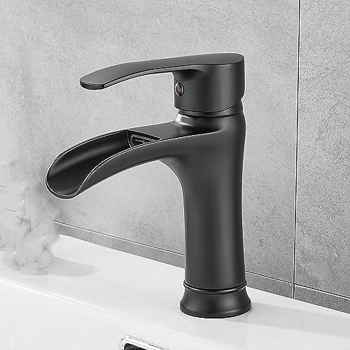 SHUNLI Schwarz Wasserhahn Bad Wasserfall Waschtischarmatur, Einhebel Badarmatur Bad Armatur Waschtischbatterie für Badezimmer Waschbecken von SHUNLI