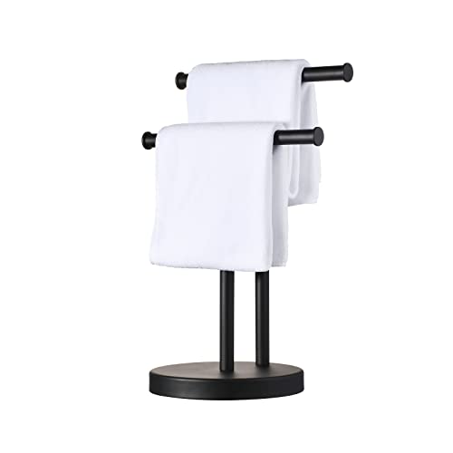 Schwarzer Handtuchhalter Ständer, Doppelter Handtuchhalter T-Form Handtuchständer für Badezimmer Arbeitsplatte, SUS304 Edelstahl (Mattschwarz) SHUNLI von SHUNLI