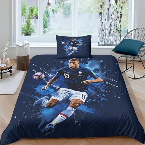 SHUNXIFQ Kylian Mbappe Bettwäsche-Set,3D Drucken, Set Mit Kissenbezug Und Bettbezug,2-teilig Bettwäsche,Zipper Öffnen Und Schließen,Geschenke Für Kinder Single（135x200cm） von SHUNXIFQ