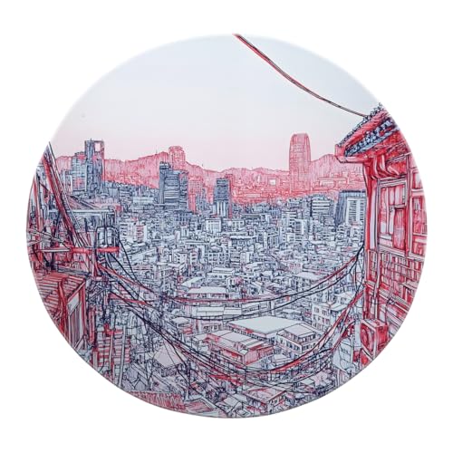 Art Style Thin Foldable Circle Throw Mat 120cm - Runde Teppiche rutschfest Waschbar Red-Line Urban Cityscape Print für Wohnzimmer Studio Balkon Art Style Thin Foldable Circle Throw Mat 120cm - Runde Teppiche rutschfest Waschbar Red-Line Urban Cityscape Print für Wohnzimmer Studio Balkon von SHUODAOCO