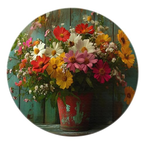 Boho Floral Round Area Teppich 180cm - Bunter Strauß Blume rustikaler Stil Faltbare weiche Kreismatte für Balkon Flur Home Decor Office Boho Floral Round Area Teppich 180cm - Bunter Strauß Blume rustikaler Stil Faltbare weiche Kreismatte für Balkon Flur Home Decor Office von SHUODAOCO
