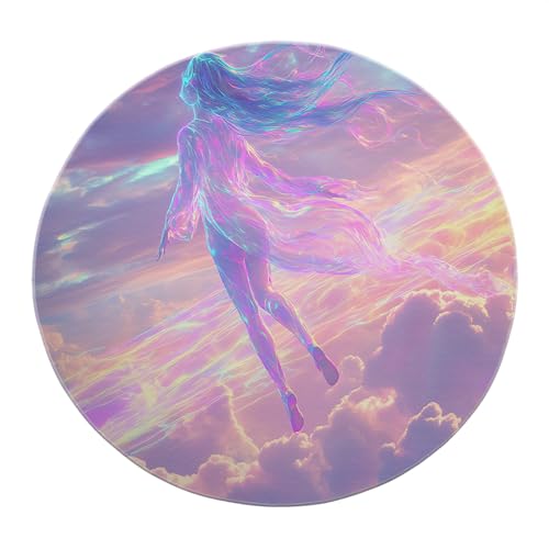 Boho Gradient Round Area Teppich 160cm - Tanzfigur Soft Sky Low Flor Waschbare Matten für Kinderzimmer Eingangsbereich Wohnzimmer Esszimmer Badezimmer von SHUODAOCO