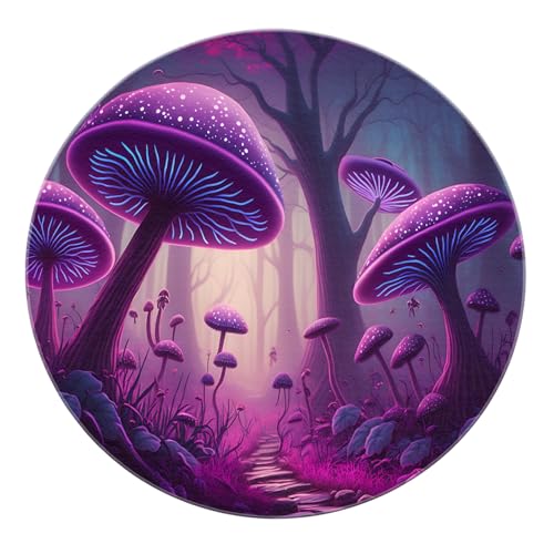 Cartoon Mushroom Round Area Teppich 60cm - rutschfeste weiche abwaschbare Florale lila Teppiche für Schlafzimmer Spielzimmer Büro Bauernhaus Küche von SHUODAOCO