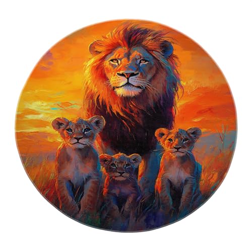 Cartoon Runde Bereich Teppiche 120cm - Lion Family rutschfeste weiche Teppiche Gelb waschbare Türmatte für Wohnzimmer Kinderzimmer Schlafzimmer Home Decor Schlafsaal von SHUODAOCO