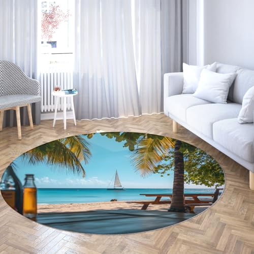Coastal Vacation Style Soft Circle Throw Teppiche 120cm - Patio Wintergarten Abstrakter runder Teppich Rutschfester waschbarer Segelbootstrand für Esszimmer Coastal Vacation Style Soft Circle Throw Teppiche 120cm - Patio Wintergarten Abstrakter runder Teppich Rutschfester waschbarer Segelbootstrand für Esszimmer von SHUODAOCO