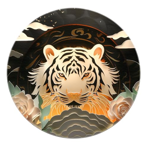 Golden Tiger Round Area Teppiche 90cm - Blumen waschbar Moderner Teppich Rutschfester weicher Kreis Teppich für Wohnzimmer Schlafzimmer Küche Küche Waschküche von SHUODAOCO