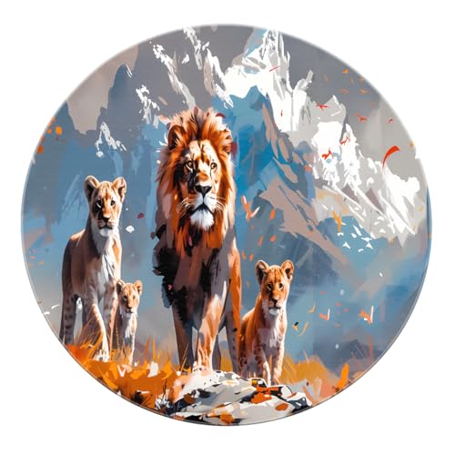 Lion Family Runde Teppiche 120cm - Mountain Scene Style Faltbarer Rutschfester weicher Kreisteppich für Wohnzimmer Schlafzimmer Küche Waschküche Lion Family Runde Teppiche 120cm - Mountain Scene Style Faltbarer Rutschfester weicher Kreisteppich für Wohnzimmer Schlafzimmer Küche Waschküche von SHUODAOCO