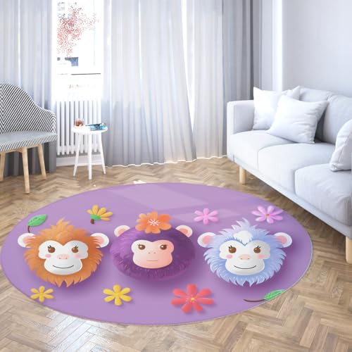 Niedliche Affen Runde Fläche Teppich 160cm - Cartoon Waschbare Tür Weg Teppiche Indoor rutschfest Weich für Wohnzimmer Leseecke Home Office Studio Niedliche Affen Runde Fläche Teppich 160cm - Cartoon Waschbare Tür Weg Teppiche Indoor rutschfest Weich für Wohnzimmer Leseecke Home Office Studio von SHUODAOCO