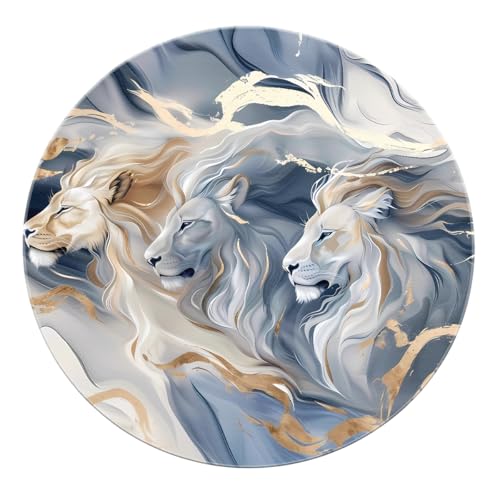 SHUODAOCO 3 Löwen Runde Teppiche 100cm - Blau Goldtöne Rutschfester dünner Faltbarer Kreisteppich für Wohnzimmer Schlafzimmer Waschküche Kinderzimmer Hotel von SHUODAOCO