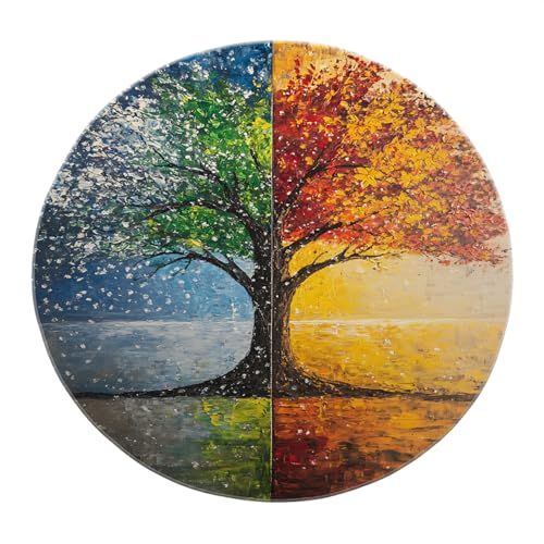 SHUODAOCO Abstrakter Four Seasons Baum Runder Teppich 120cm - Buntes geteiltes Design rutschfeste waschbare weiche Kreismatte für Wohnzimmer Wohnheim Wohnkultur von SHUODAOCO