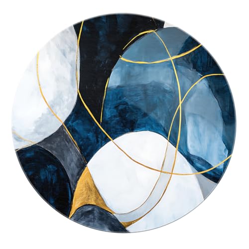 SHUODAOCO Abstrakter Kunstmuster Runder Teppich 200cm - Blau Weiß Schwarz Gold Linie Kreis Teppich Weich faltbar rutschfest für Wohnzimmer Esszimmer Foyer SHUODAOCO Abstrakter Kunstmuster Runder Teppich 200cm - Blau Weiß Schwarz Gold Linie Kreis Teppich Weich faltbar rutschfest für Wohnzimmer Esszimmer Foyer von SHUODAOCO