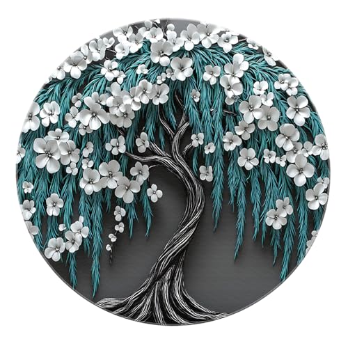 SHUODAOCO Abstrakter floraler Baum runder Teppich 180cm - Weiß Grün Boho Design Rutschfester waschbarer weicher Kreisteppich für Kinderzimmer Gästezimmer Wohnkultur von SHUODAOCO
