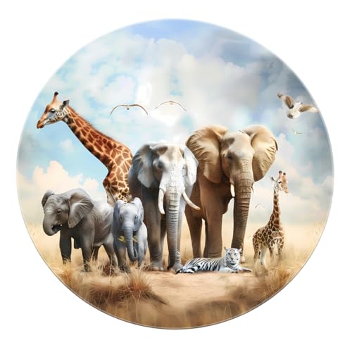 SHUODAOCO African Wildlife Runde Bereich Teppiche 160cm - Giraffen Elefanten Waschbare Türmatte rutschfest Weich für Wohnzimmer Schlafzimmer Gästezimmer Flur SHUODAOCO African Wildlife Runde Bereich Teppiche 160cm - Giraffen Elefanten Waschbare Türmatte rutschfest Weich für Wohnzimmer Schlafzimmer Gästezimmer Flur von SHUODAOCO