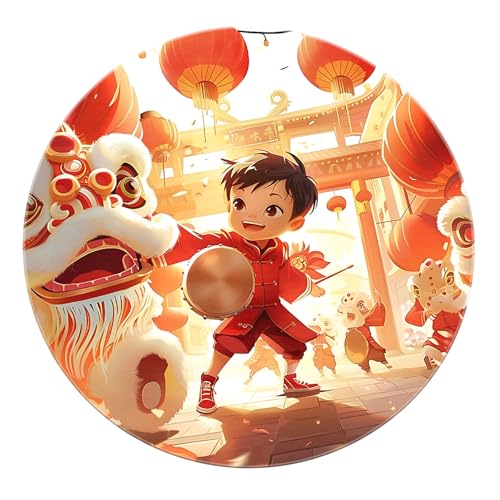 SHUODAOCO Asien Traditionelle Feste Runde Teppiche - Rote Laterne Waschbare Niederflorteppiche für Eingangsbereich Schlafzimmer Wohnzimmer Klassenzimmer Home Office 160cm von SHUODAOCO