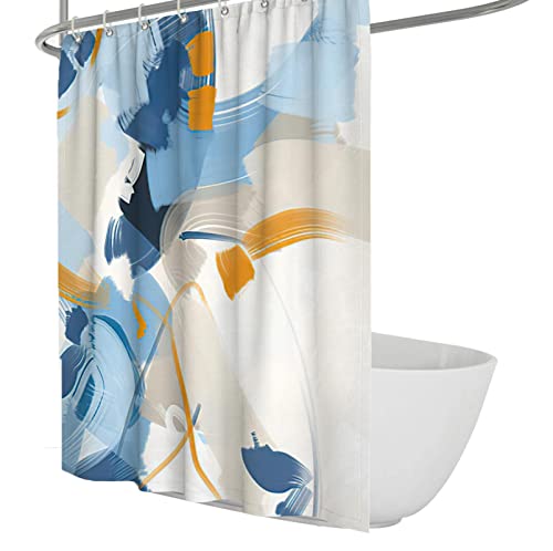 SHUODAOCO Blauer Badewannenduschvorhang Frische und lebendige Duschvorhänge Grauer Polyesterstoff Badezimmervorhang Gelber Duschvorhang-Sets mit Haken 180Bx180Lcm von SHUODAOCO