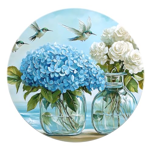 SHUODAOCO Boho Blumenmuster Runde Bereich Teppiche 90cm - Blau Weiß Blume Weicher Teppich Waschbar rutschfest Für Schlafzimmer Esszimmer Foyer Klassenzimmer von SHUODAOCO